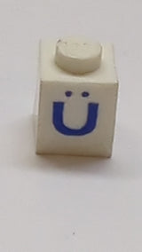 1x1 Stein mit blauem Großbuchstaben U mit Trema Ü Muster Serifenschrift weiß