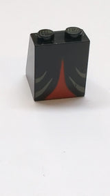 2x2x2 Schräge 65 ohne Bodenrohr mit Minifigurenkleid / Rock / Robe, dunkelgraues und rotes Hexenmuster schwarz
