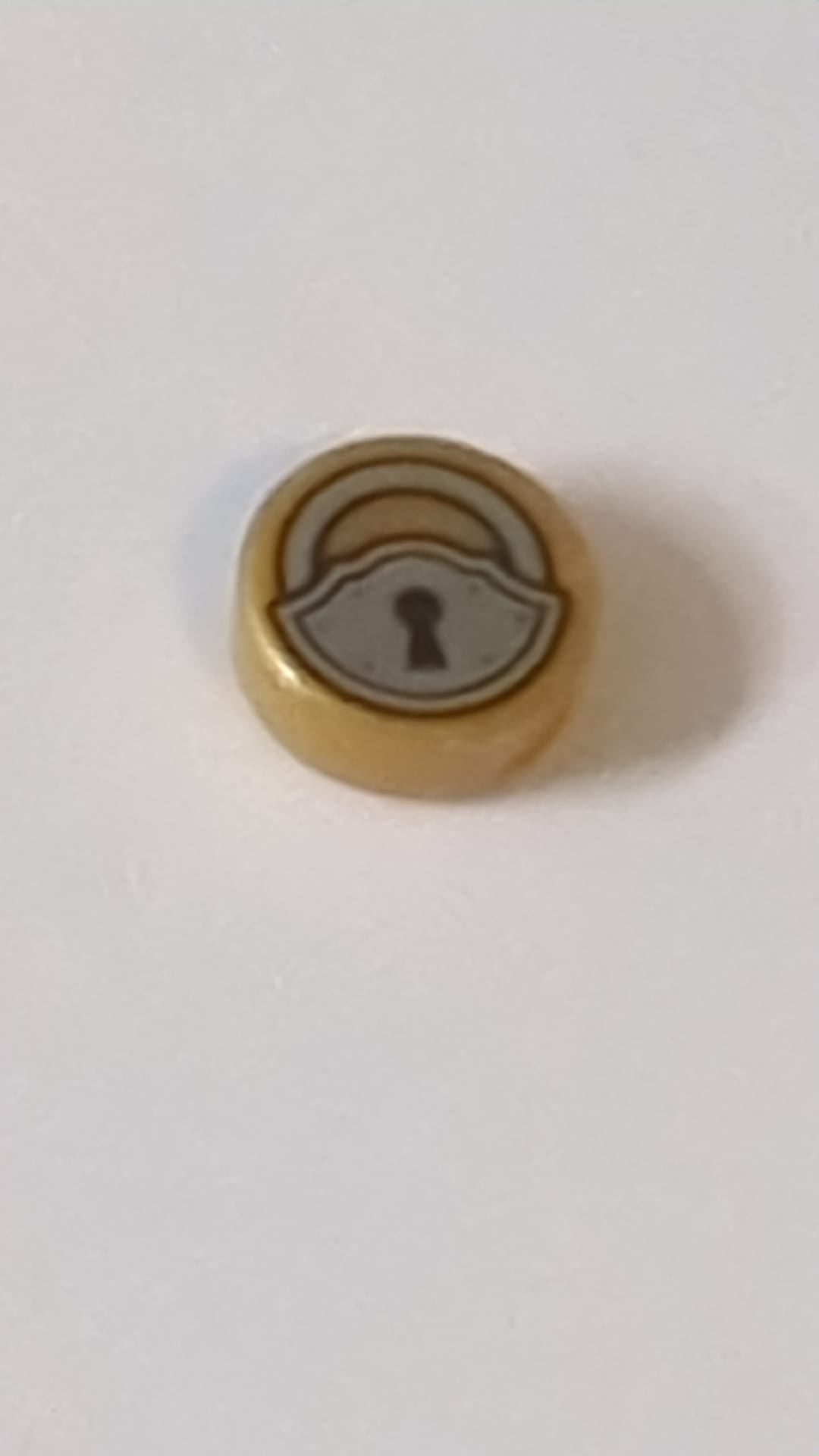 1x1 Fliese, rund mit silbernem Vorhängeschloss und schwarzem Schlüsselloch-Motiv pearlgold