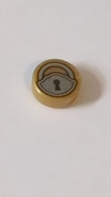 1x1 Fliese, rund mit silbernem Vorhängeschloss und schwarzem Schlüsselloch-Motiv pearlgold