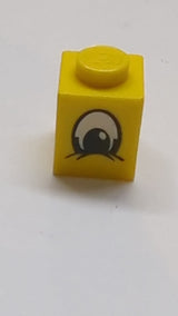 Ziegelstein 1 x 1 mit schwarz-weißem Muster „Schielende Augen“ gelb