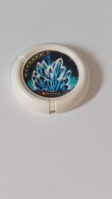 Wurfscheibe Disk mit Throwbot Ski / Slizer Ice 7 Noppen, LEGO Technic Logo und Kristallformationsmuster weiß
