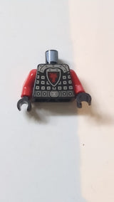 Torso-Burg-Drachenritter-Schuppenpanzer mit Drachenschild und Schulterpanzerung, Vorder- und Rückseitenmuster / Rote Arme / Schwarze Hände schwarz