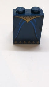 2x2x2 Schräge 65 mit Bodenrohr mit Minifigurenkleid / Rock / Robe, goldener Taillen- und Saumverzierung dunkelblau