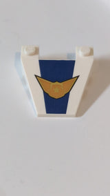 4x4 Keilstein , abgeschrägt, mit Aussparungen für Noppen und Sky-Police-Logo-Muster weiß