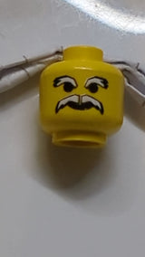 Minifigur, Kopf, Schnurrbart, Eisplanet, Weiß und weiße Augenbrauenmuster gelb