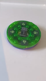 6x6x61 1/3 Ninjago Spinner (runde Basis) mit transparent-hellgrüner Oberseite und im Dunkeln leuchtenden Totenköpfen auf dunkelbläulich-grauem Muster lila