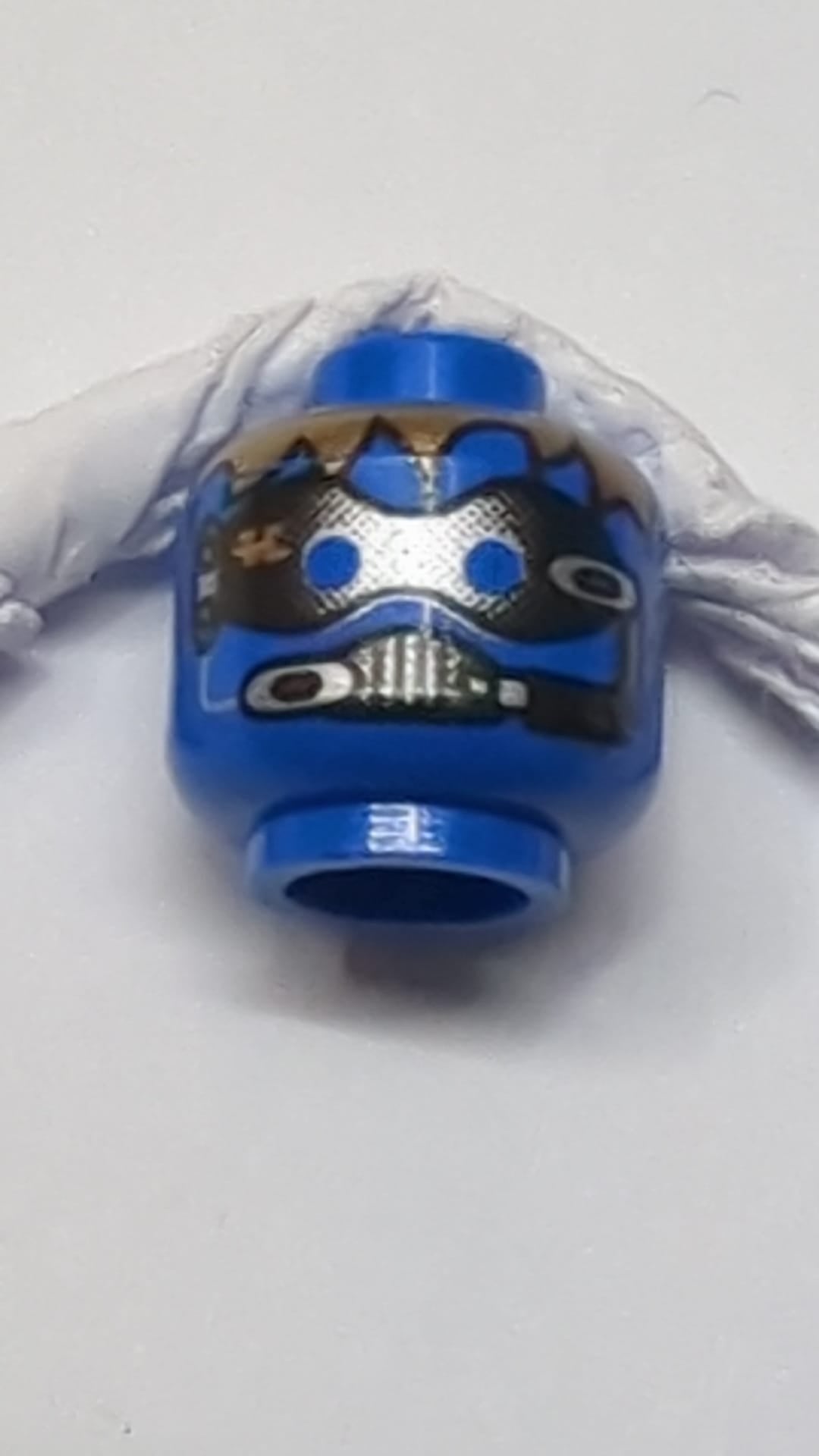 Minifigur, Kopf eines Aliens mit Roboter-Männchen, blaues Augenmuster blau