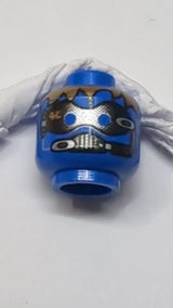 Minifigur, Kopf eines Aliens mit Roboter-Männchen, blaues Augenmuster blau