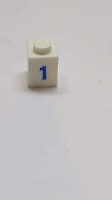 1x1 Stein mit blauem Zahlenmuster 1 ‚Serifenschrift‘ weiß