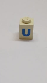 1x1 Stein mit blauem Großbuchstaben-U-Muster Fettschrift weiß