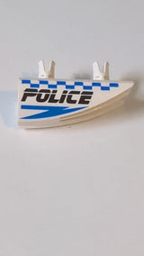 Fahrzeugverkleidung 1 x 4 Seitlicher Lufteinlass mit 2 Stiften, schwarzer Aufschrift „POLICE“, blauem Blitz und kariertem Muster, Modell links weiß