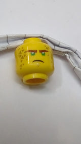 Minifigur, Kopf: rötlich-braune Augenbrauen, grüne Augen, goldener Kinnbart und Dreiecke, grimmiger Gesichtsausdruck geb