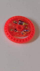 5x5 Technik Scheibe – RoboRider-Talisman-Rad, Flammenform mit Robotermuster transparent neonorange
