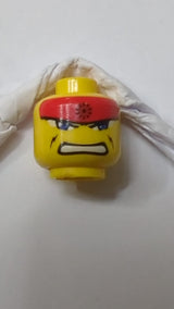 Minifigur, Kopf doppelseitig, Exo-Force blaue Augen, rotes Stirnband, geschlossener Mund / Zähne freigelegtes Muster gelb