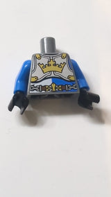 Brustpanzer des Ritters des Burgkönigs mit Krone, Kettengürtelmuster / Blaue Arme / Schwarze Hände neudunkelgrau