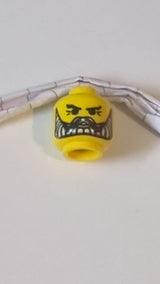 Minifigur, Kopf mit Bart, weißem Bart und Schnurrbart, Krähenfußmuster gelb