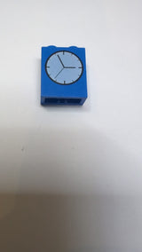 1x2x2 Stein mit innenliegender Achsenhalterung, weißem Zifferblatt mit schwarzen Zeigern und Teilungsmarkierunge blau