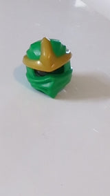 NEU Minifigur, Kopfbedeckung Ninjago-Wicklung Typ 11 mit geformtem, großem Emblem-Muster (3 Spitzen) in Perl-Gold  grün