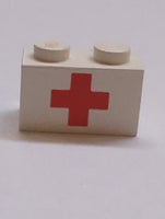 1x2 Stein bedruckt mit Red Cross Pattern - Surface Print weiß