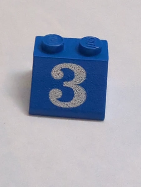 2x2 Dachstein 45° bedruckt mit White Number 3 Pattern blau