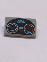 1x2 Dachstein 30° 85984 bedruckt mit Black Oval Dashboard with Silver, Medium Azure and Red Gauges Pattern neuhellgrau