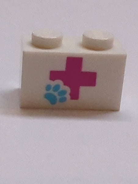 1x2 Stein bedruckt mit Magenta Cross and Animal Paw Pattern weiß