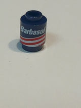 NEU Stein, rund 1 x 1 mit roten und weißen Streifen und 'Barbasol'-Muster dunkelblau