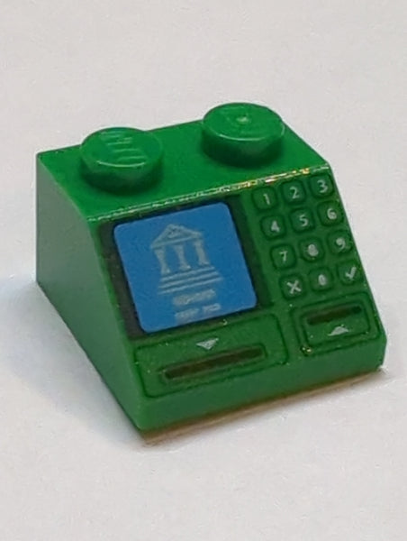 2x2 Dachstein 25° bedruckt mit Building on Blue Screen, Card Slot and Keypad Pattern grün