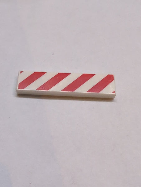 1x4 Fliese bedruckt mit Red and White Danger Stripes (Red Corners) Pattern weiß