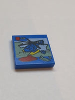 2x2 Fliese bedruckt mit Lego Helicopter and 'CITY' Set Box Pattern blau blue