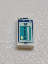 NEU Fliese 1 x 2 mit Handy / Smartphone mit dunkel-türkiser Debit- / Kreditkarte und dunkelblauer Signalstärke auf hellaquafarbenem Bildschirmmuster weiß