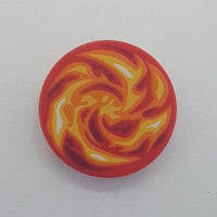 2x2 Fliese rund bedruckt with Bottom Stud Holder with Dark Red, Orange, Red, White and Yellow Swirled Fire Pattern rot red