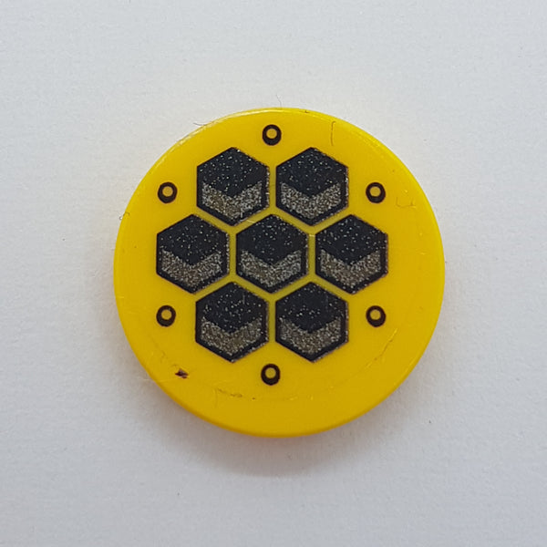 2x2 Fliese rund beklebt with Bottom Stud Holder with Hexagon Tiles Pattern (Sticker) - Set 70225 gelb yellow