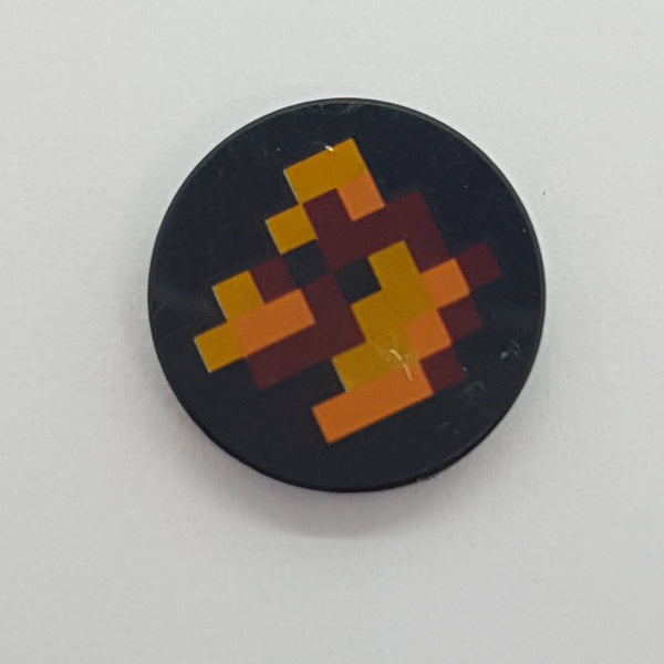 2x2 Fliese rund bedruckt with Bottom Stud Holder with Pixelated Fire Pattern schwarz black