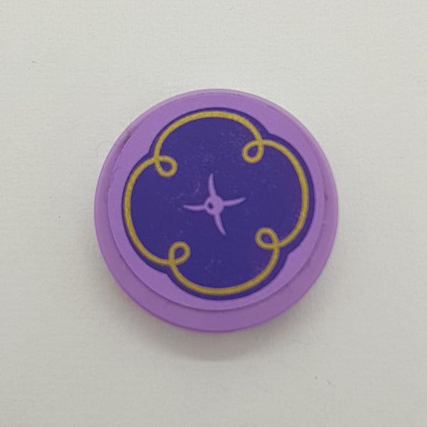 2x2 Fliese rund beklebt with Bottom Stud Holder with Purple Cushion with Button and Gold Swirls on Medium Lavender Background Pattern (Sticker) - Set 41101 medium lavendel medium lavender