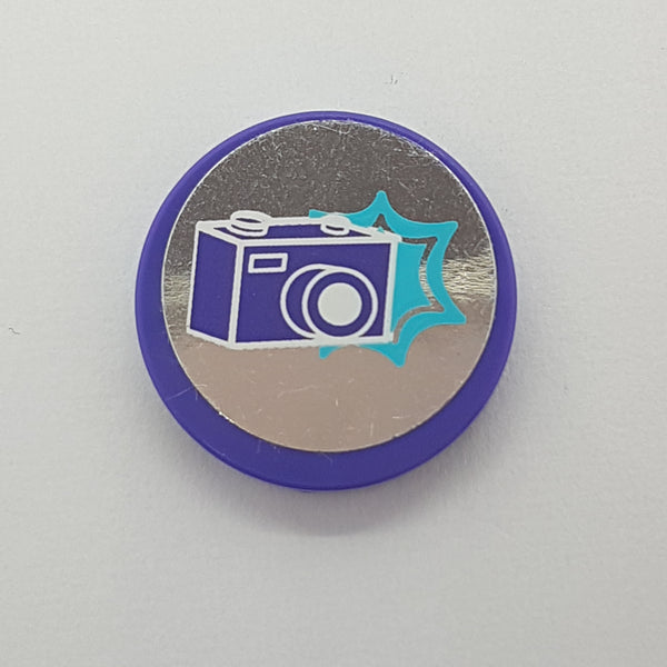 2x2 Fliese rund beklebt with Bottom Stud Holder with Dark Purple Camera and Medium Azure Star Pattern (Sticker) - Set 41129 lila dark purple