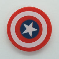 2x2 Fliese rund bedruckt with Bottom Stud Holder with Captain America Star Pattern rot red