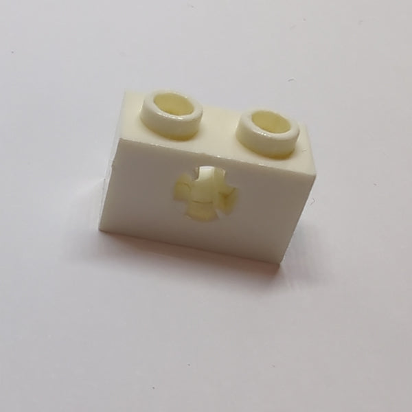 1x2 Technik Stein mit Achsenloch ( x Öffnung) weiß white