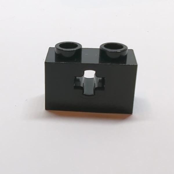 1x2 Technik Stein mit Achsenloch ( + Öffnung, Side Supports) schwarz black