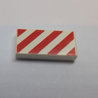 1x2 Fliese bedruckt with Red and White Danger Stripes weiß white