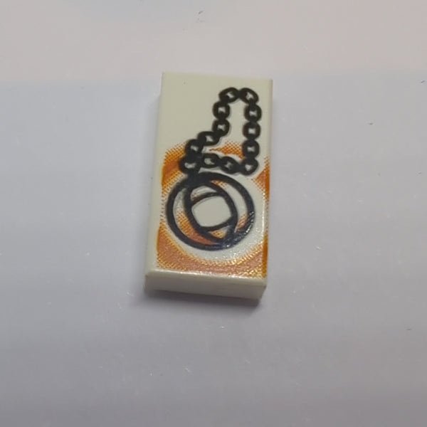 1x2 Fliese bedruckt with Locket and Chain weiß white