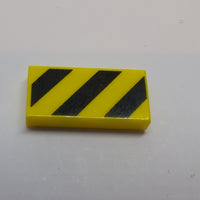 1x2 Fliese bedruckt with Black and Yellow Danger Stripes (Large Yellow Corners) gelb yellow