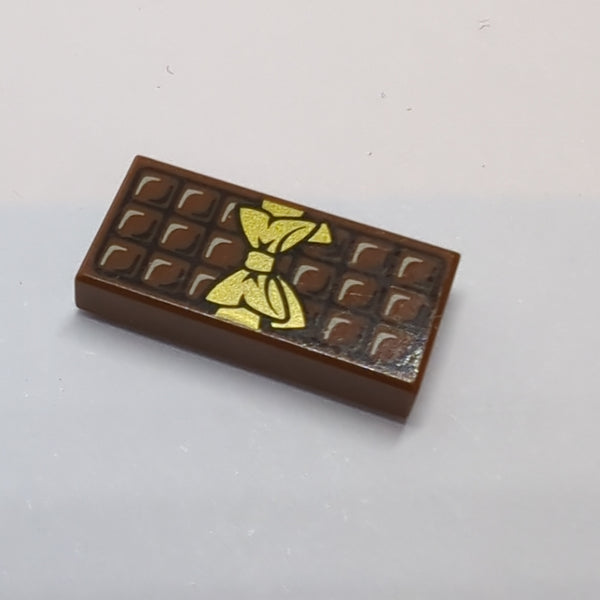 1x2 Fliese bedruckt with Candy Bar Chocolate Blocks and Gold Bow neubraun reddish brown