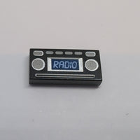 1x2 Fliese bedruckt with Light Blue 'RADIO' and Silver Buttons schwarz black