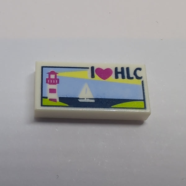 1x2 Fliese bedruckt with Lighthouse, Sailboat and 'I Heart HLC' weiß white