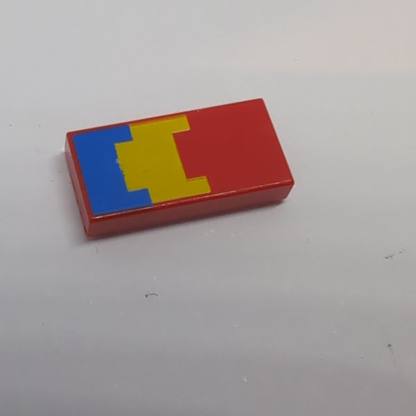 1x2 Fliese bedruckt with Pixelated Yellow and Blue (Minecraft Parrot Wing) rot red