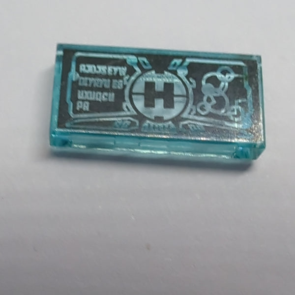 1x2 Fliese bedruckt with Black Hero Factory Logo and Data Pattern transparent hellblau trans light blue