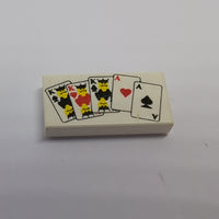 1x2 Fliese bedruckt with Playing Cards Full House Pattern weiß white