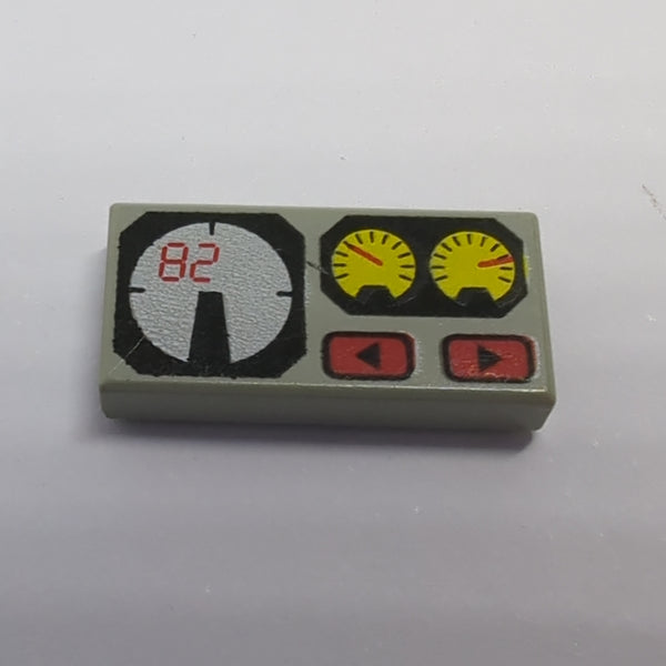 1x2 Fliese bedruckt with Groove with Red 82, Yellow and White Gauges Pattern althellgrau light gray